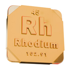 3D Golden Icon - Rhodium (Rh) Element from Periodic Table