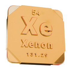 3D Golden Icon - Xenon (Xe) Element from Periodic Table