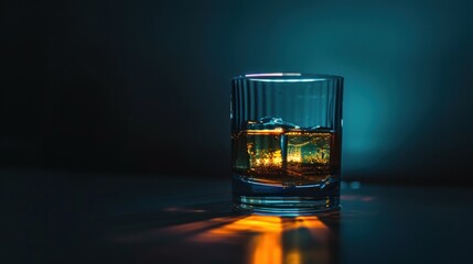 Whiskey on the Rocks with a Dark Blue Background