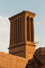A wind catcher or ventilation tower made with adobes, a genius way to cool down the heat of hot summers with power of nature