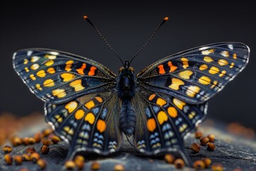 Fototapeta premium Black and Orange Butterfly with intricate Patterns