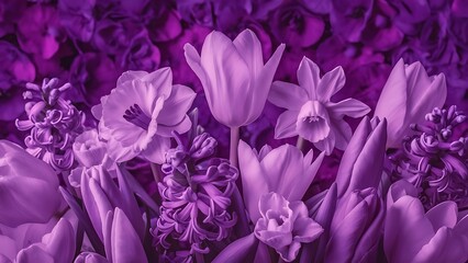 Spring flowers on violet background