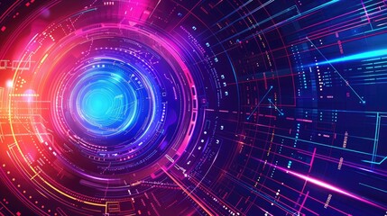 Obraz premium Abstract digital technology background with futuristic elements and vibrant colors, celebrating the beauty of tech
