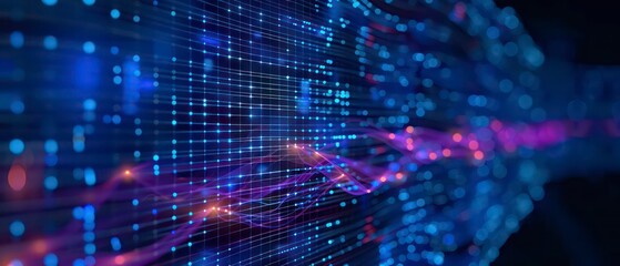 A digital artwork features glowing light and laser beams in a blue color scheme, with bright, energetic effects and motion that evoke a futuristic, cosmic ambiance.