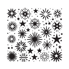 Hand-Drawn Stars on Clean White Background, Variety of Shapes and Sizes