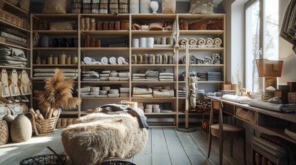 Elegant and Cozy Luxury Fashion Design Studio with Variety of Crafting Materials Artisanal Furnishings and Organized Workspace for and Creativity