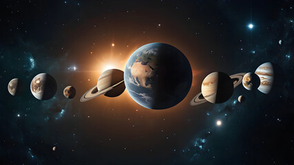 a celestial alignment with planets and moons.