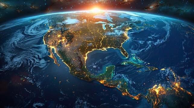 Top view map of North America of Earth. illustration images
