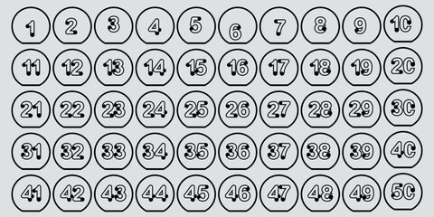 Design numbers 1 to 50 premium digital black and white circle icon 1
