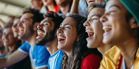 Obraz premium A group of pals cheering enthusiastically during a soccer match