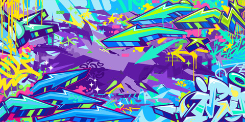 Trendy Abstract Hip Hop Urban Street Art Graffiti Style Vector Illustration Background Template