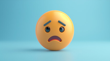 Fototapeta premium A 3D luxury yellow face emoji with a sad frown and tear-filled eyes, isolated on a white background with copy space for text. Sad emoji on a yellow background. Sad emoji kid standing alone in rainy. 