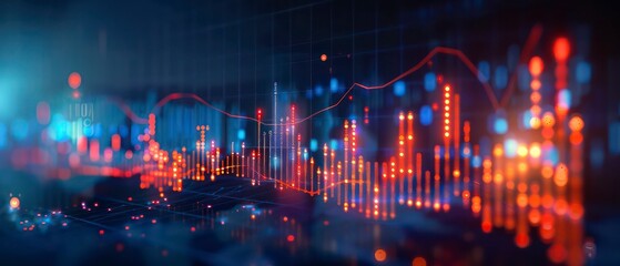 Obraz premium Technology merges with business as digital data charts and graphs monitor financial waves, illustrating stock patterns and market trends