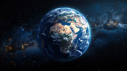 Naklejka premium Detailed 3D globe of Earth with focus on America, Asia, Europe, and Africa. illustration images