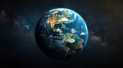 Naklejka premium Detailed 3D globe of Earth with focus on America, Asia, Europe, and Africa. illustration images