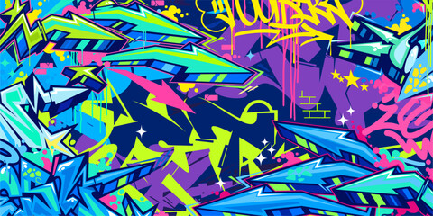Cool Trendy Abstract Hip Hop Urban Street Art Graffiti Style Vector Illustration Background Template
