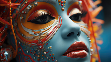 Portrait of a beautiful woman with elaborate make-up