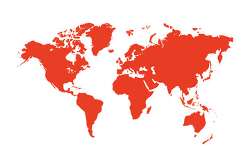 Map of the world isolated on transparent background. World map template with continents. Globe similar world map icon. Travel worldwide, map silhouette backdrop. World map vector.