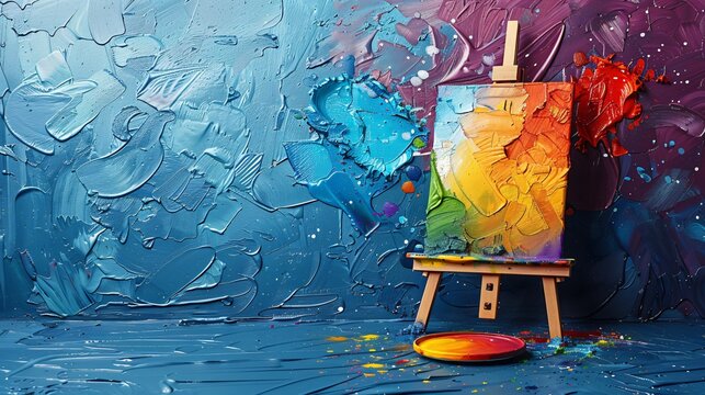 Embracing Diversity LGBTQ+ Pride Celebration on Canvas | Artist's Easel with Rainbow Palette and Space for Text