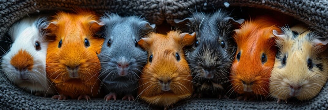 Vibrant Guinea Pigs Cuddling in Heart Shape - Fun Pet Bonding Moment with Temporary Fur Dye for Copy Space Above Them