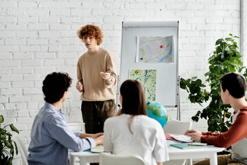 Obraz premium Teenagers participate in a UN Model conference, engaging in lively discussion and debate.