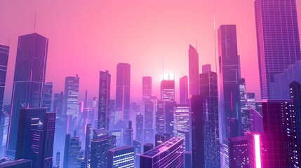 Fototapeta premium Vibrant Futuristic Cityscape with Towering Skyscrapers and Neon Lights at Night