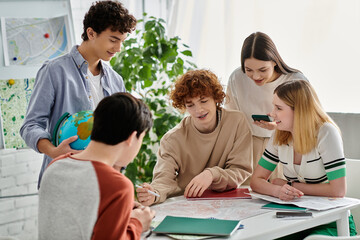 Teenagers participate in a UN Model conference, engaging in a lively discussion about global issues.