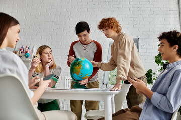 Teenagers participate in a UN Model simulation, discussing global issues.