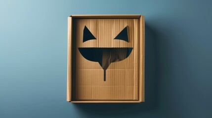 Cardboard box with cat shaped door and square image mock up