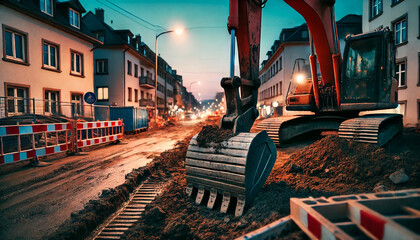 Fototapeta premium Urban Construction: Close-Up Views of Equipment and Machinery at Work