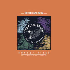 Tropical Beach Summer palm tree typography sunset vibes design