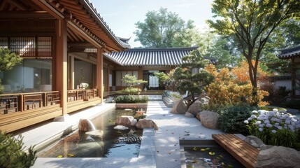 Ecofriendly hanok featuring a rainwater harvesting system