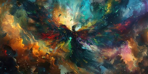 Obraz premium Vibrant Angelic Ascension in a Colorful Sky