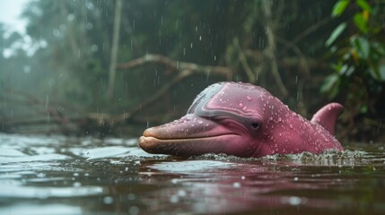 Fototapeta premium A pink dolphin is swimming in the water