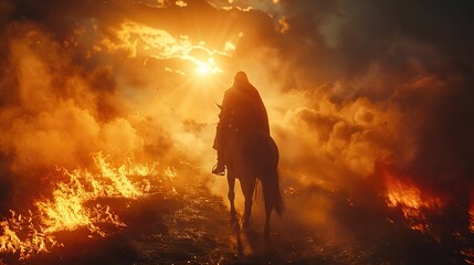 Fototapeta premium A man on a chariot of fire, appearing blurred in the background illustration images