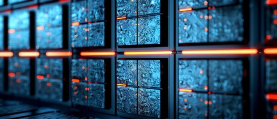 Computer technology in a server room, highlighting data storage, web infrastructure, and network equipment