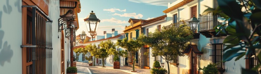 Fototapeta premium Historic Spanish town with solarpowered street lamps