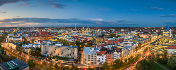 Panoramic view of Hannover, Germany at night