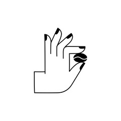 Obraz premium Coffee bean. A hand holds a coffee bean. Coffee. Postcard. Hand drawing, black and white vector illustration. Print. Poster.
