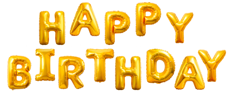 Decorate your event with gold yellow foil balloon letters for a cheerful and festive celebration. Foil gold 3d birthday metallic helium balloon. cutout PNG file
