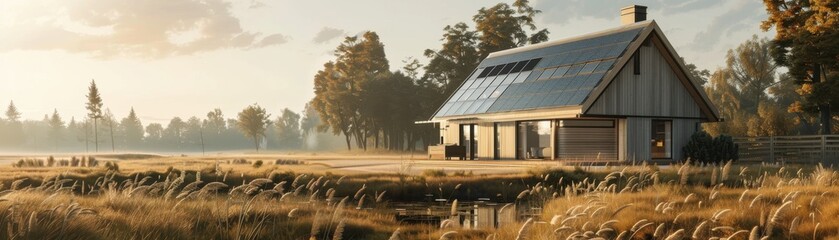 Fototapeta premium Ecofriendly Polish farmhouse with solar panels
