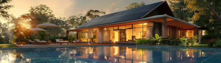 Obraz premium Ecofriendly Thai house with solar panels