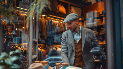 Fototapeta premium Young entrepreneur in a trendy clothing store, styling merchandise and creating attractive displays. The boutique shop has a chic and modern vibe.