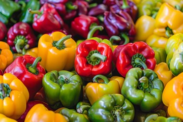 Colorful bell peppers in a heap as a background