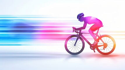 Fototapeta premium Silhouette of a cyclist riding at high speed with vibrant motion blur effect, symbolizing energy, speed, and dynamic movement.