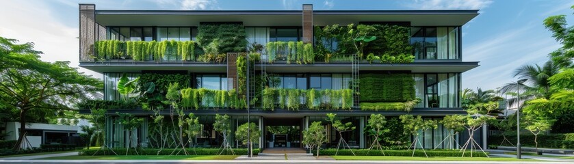 Fototapeta premium Modern Thai building with integrated vertical garden