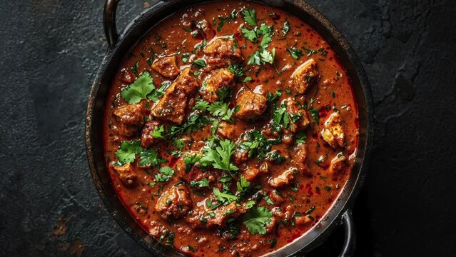 Delicious Butter Chicken in a Black Dish Garnished with Cilantro