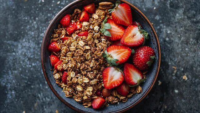 Healthy Granola Bowl with Fresh Strawberries and Nuts