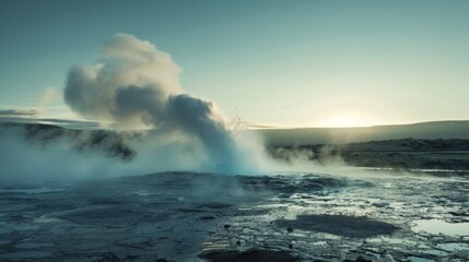 Fototapeta premium A large geyser erupts in the middle of a body of water