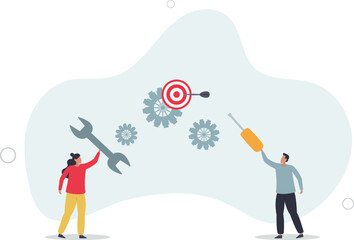 repair service work with gears and target for marketing efficiency monitoring